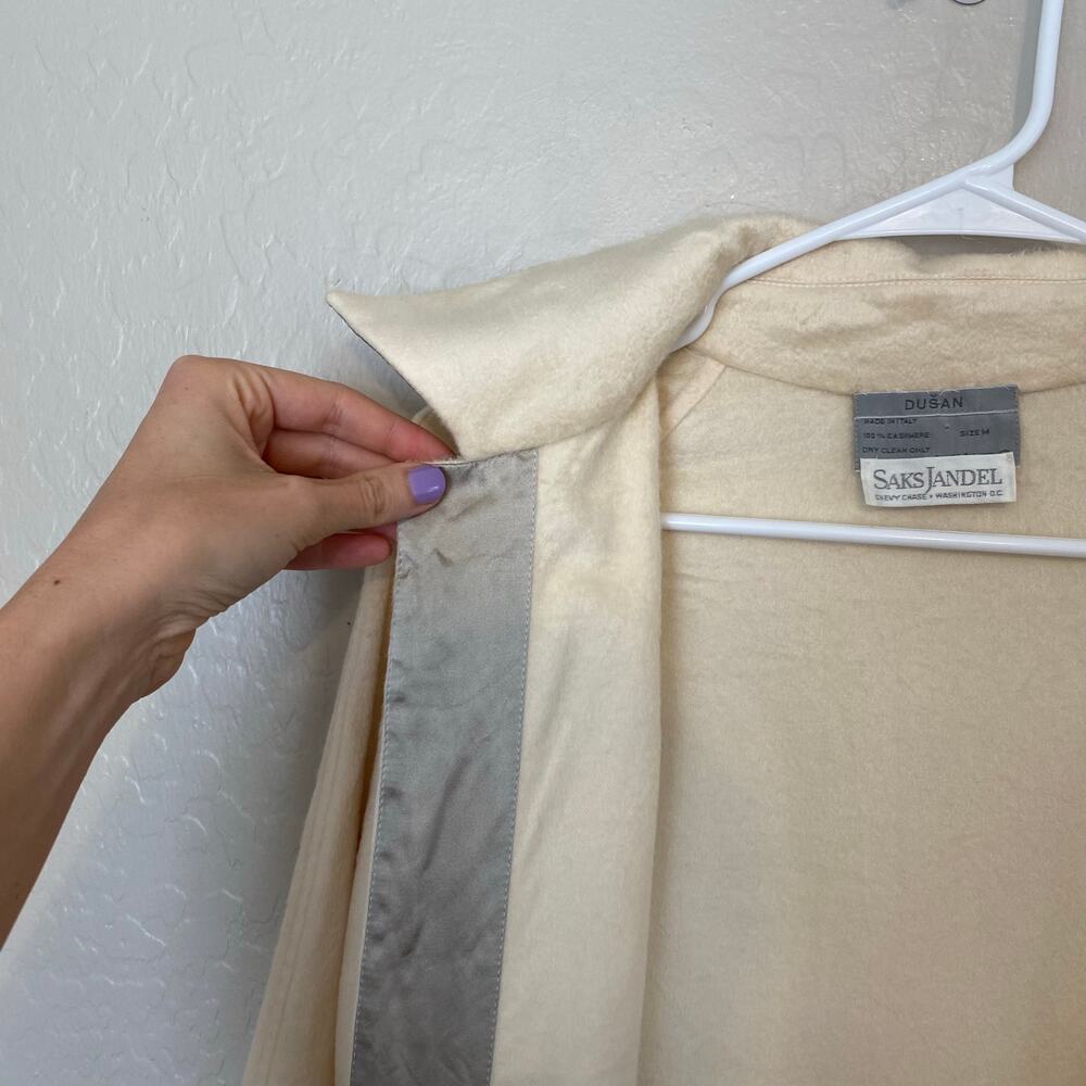 Dusan 100% Cashmere Coatigan Womens Size Medium Satin Trim Cardigan Open Front - Picture 5 of 6
